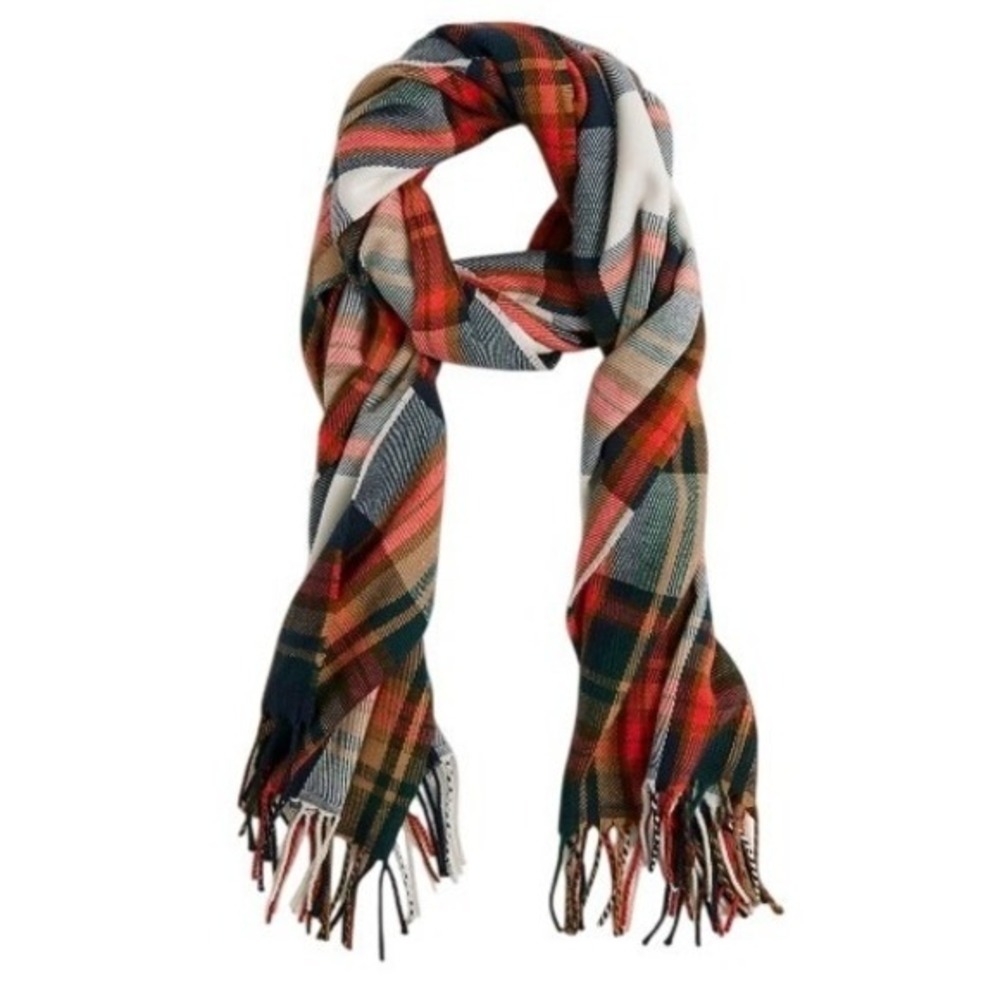 J.Crew Womens Multicolor Tartan Plaid Classic Fringe Scarf
